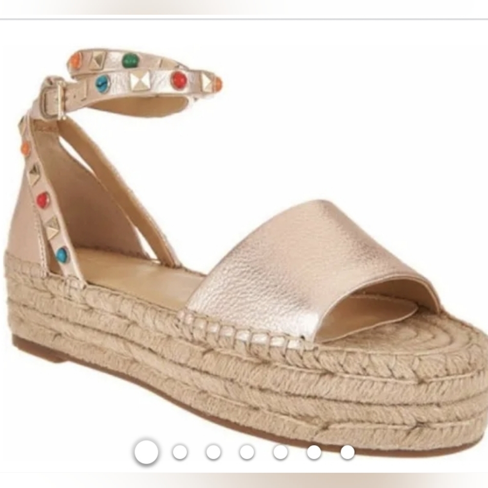 🌟NIB🌟 Marc Fisher Vajen Leather Espadrille with Stud Wrap Ankle Strap, Sz 6.5